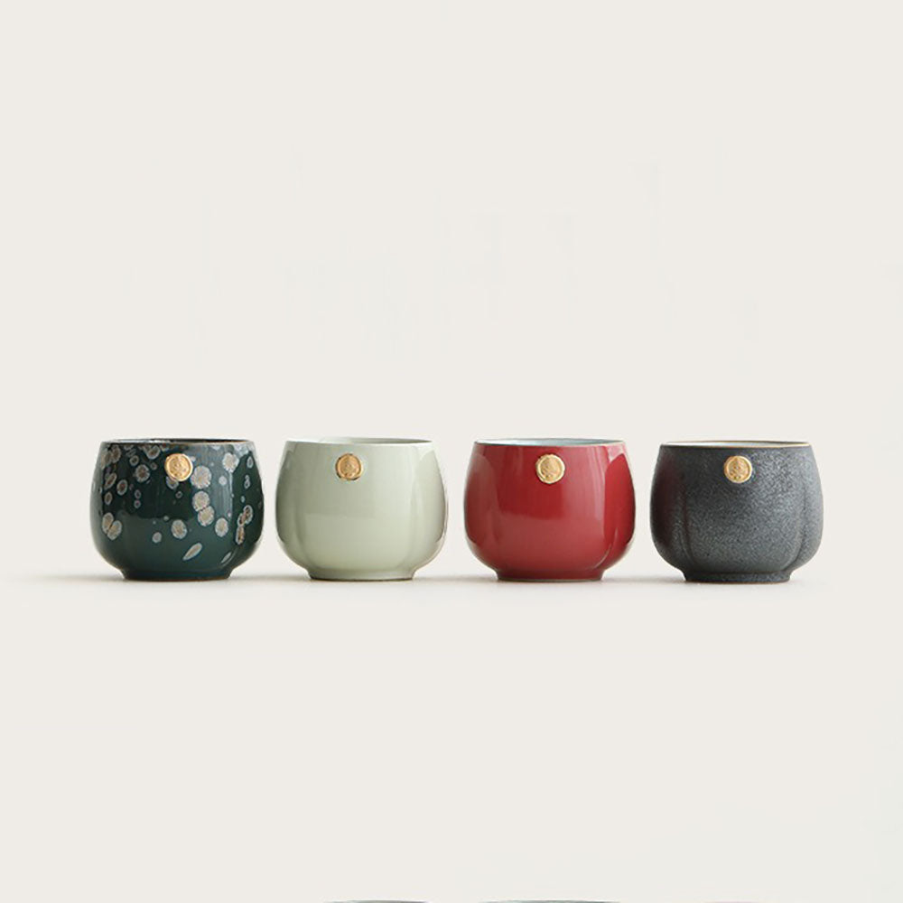 Ceramic Gongfu Tea Cup Set with Golden Xi Character