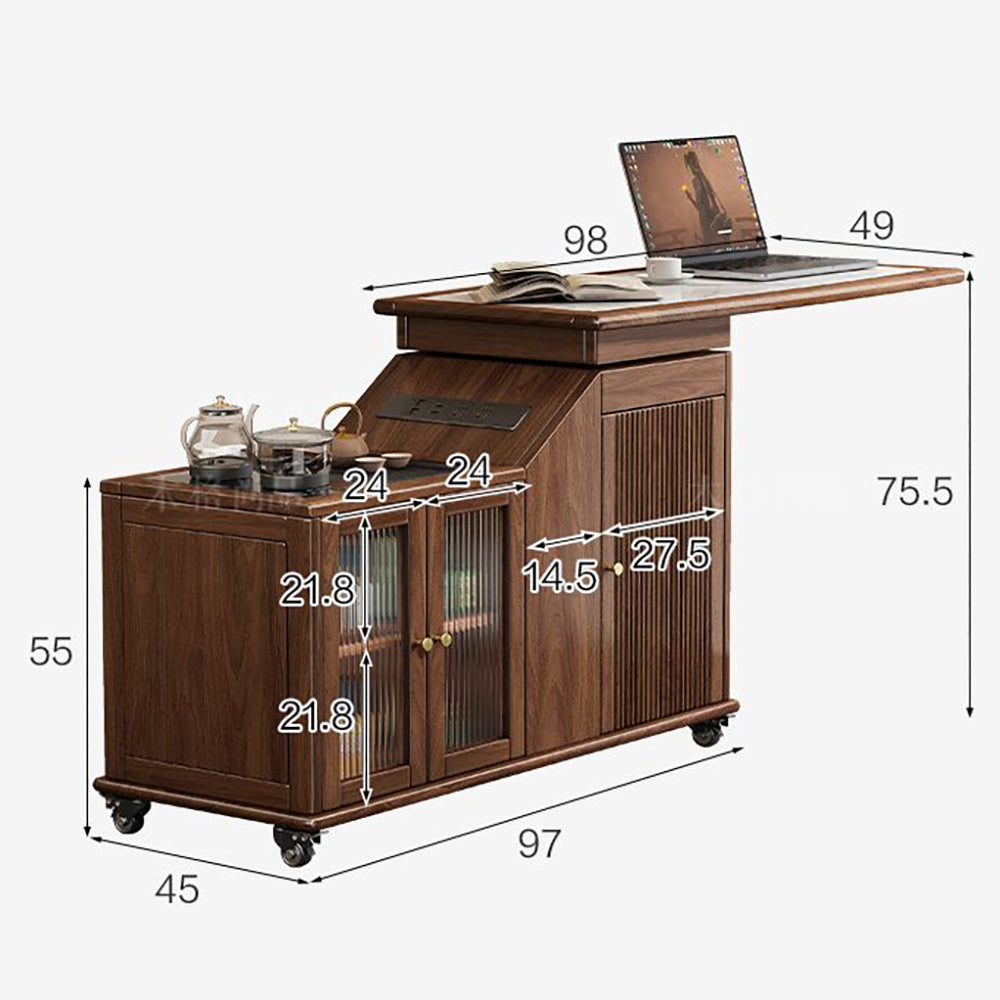 Walnut Extendable Rotatable Movable Tea Table with Storage