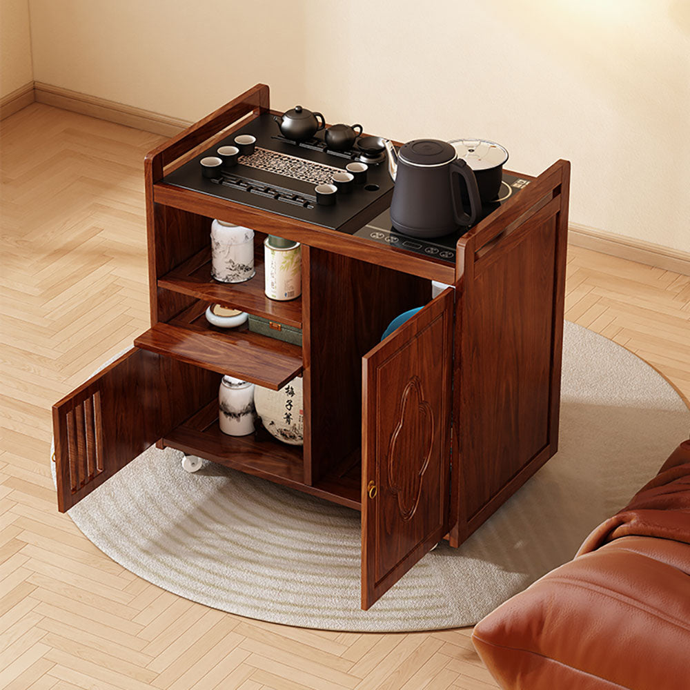 Movable Moso Bamboo Tea Table with Integrated Brewing System