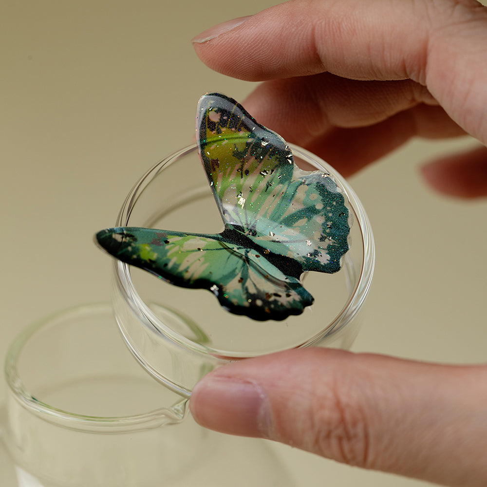 Green Butterfly Borosilicate Glass Teapot with Crystals