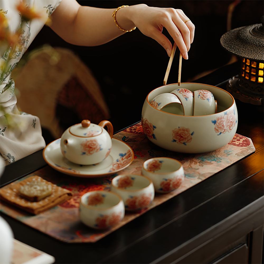 Hibiscus Flower Ruyao Porcelain Tea Washer 6.5 Inch