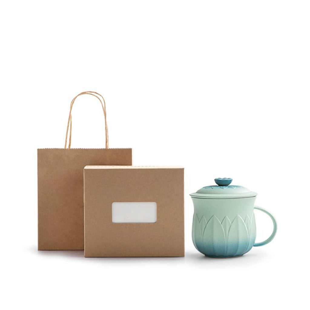 Gradient Lotus Ceramic Tea Cup with Infuser and Lid