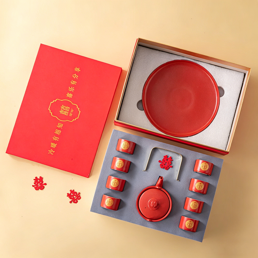 Double Happiness Red Ceramic Wedding Tea Set