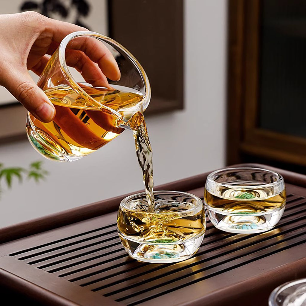 Turquoise High Borosilicate Glass Gaiwan Tea Set with Natural Detail