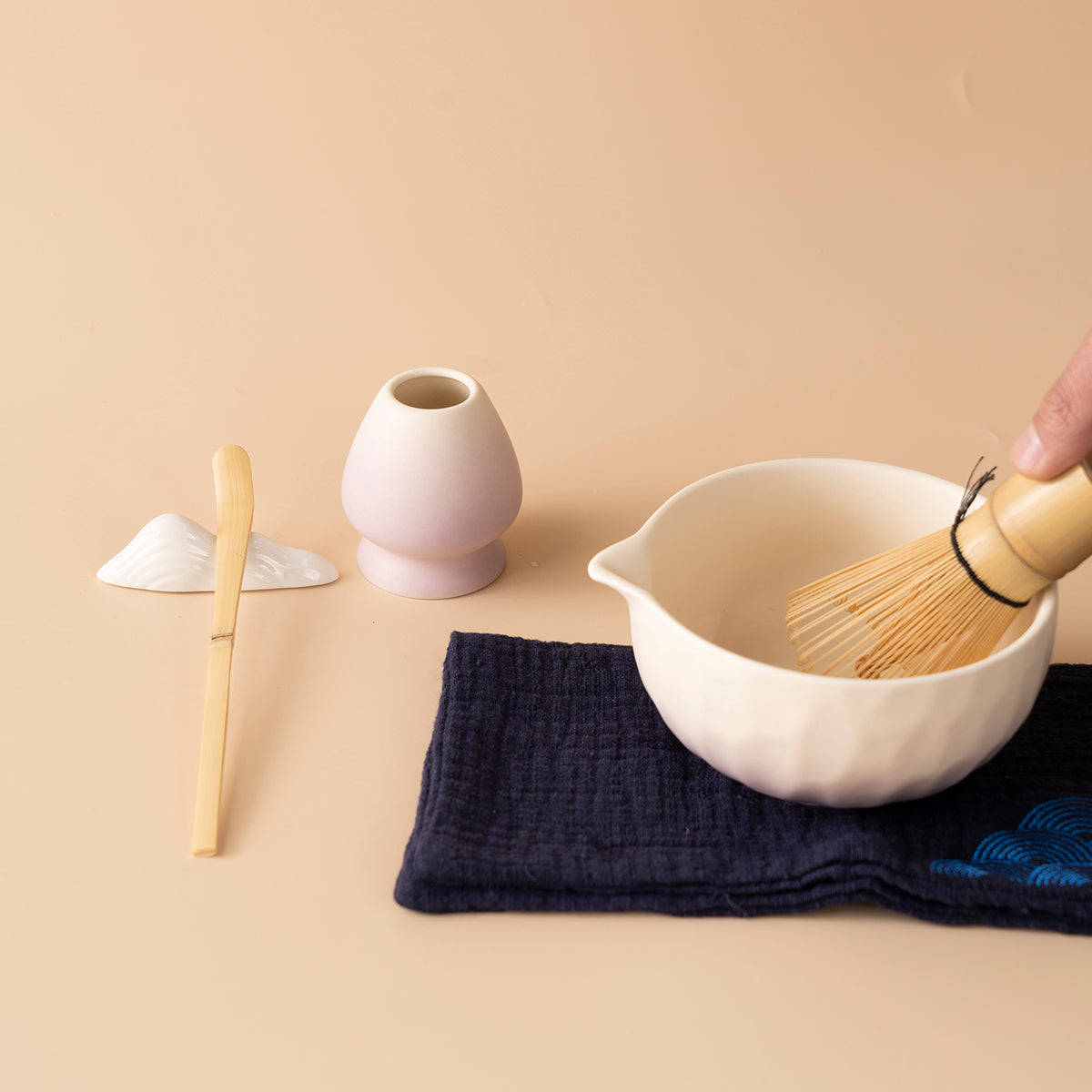 Gradient Green Ceramic Matcha Tea Set with Bamboo Whisk and Teacups