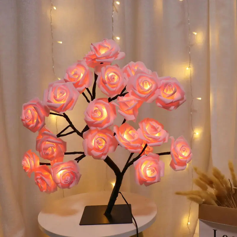Rose Flower Table Lamp with Warm White Light