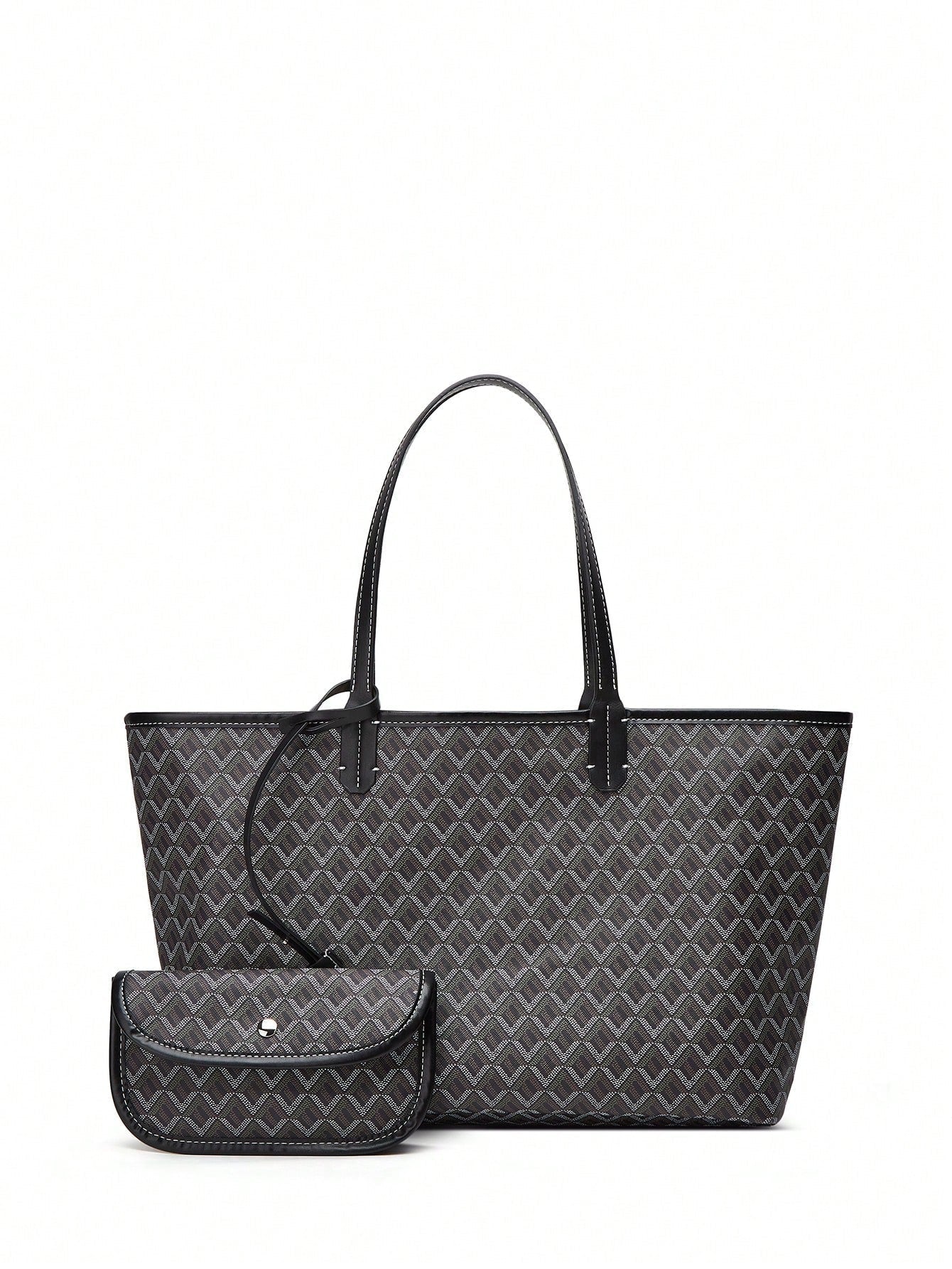 Spacious Graphic Monogram Shopper Bag with Pouch