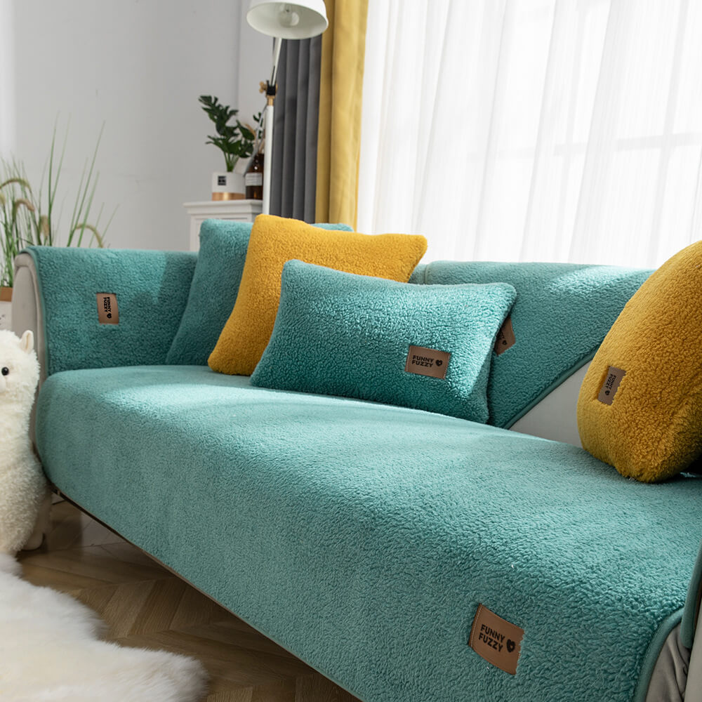 Waterproof Sherpa Fleece Sofa Cover with Non-Slip Backing