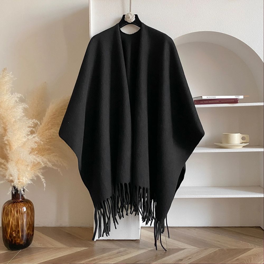 Reversible Acrylic Poncho Shawl in Earthy Tones