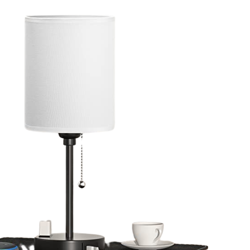 Elegant Linen Table Lamp with Smart Charging and Adjustable Color Temperatures