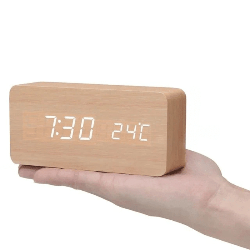 Wood LED Digital Alarm Clock with Voice Activation