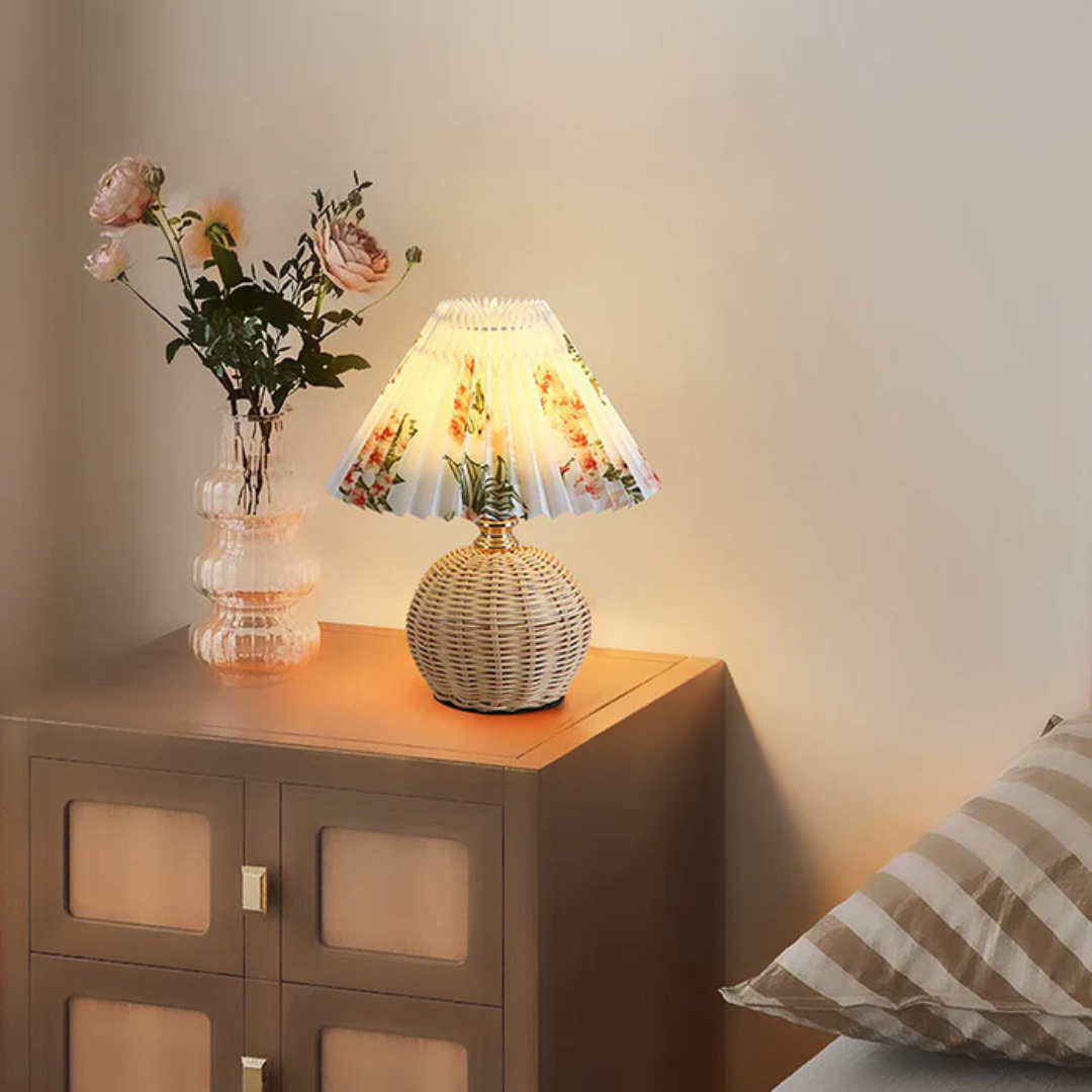 Modern Table Lamp with White Pleated Fabric Shade