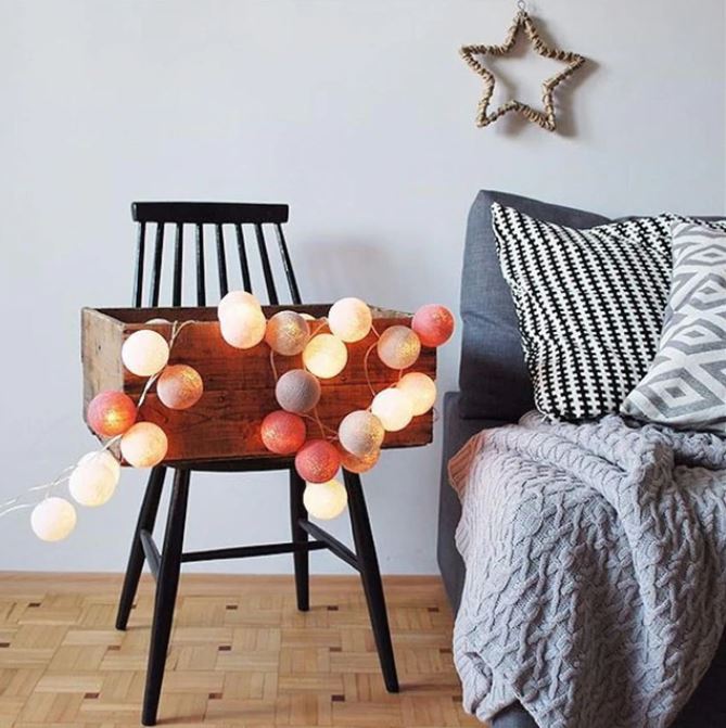 Cotton Ball String Lights with Warm Glow - Multiple Colors and Lengths