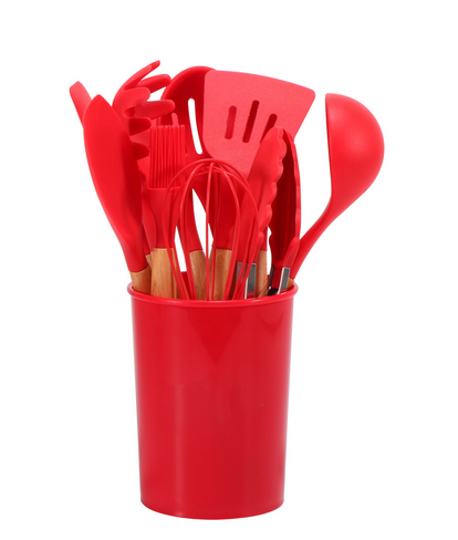 12-Piece Silicone Cooking Utensils Set with Bamboo Handles
