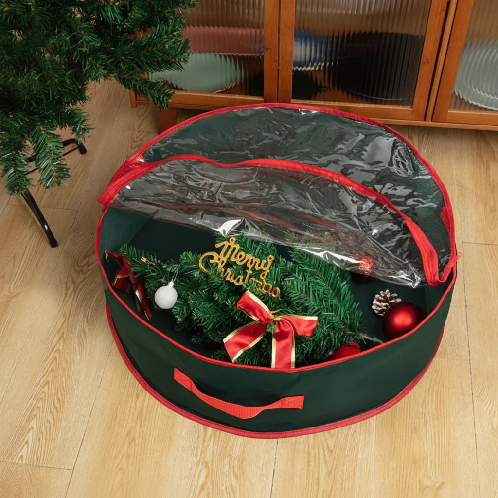 Christmas Wreath Storage Bag with Clear Window - Durable Non-Woven Fabric