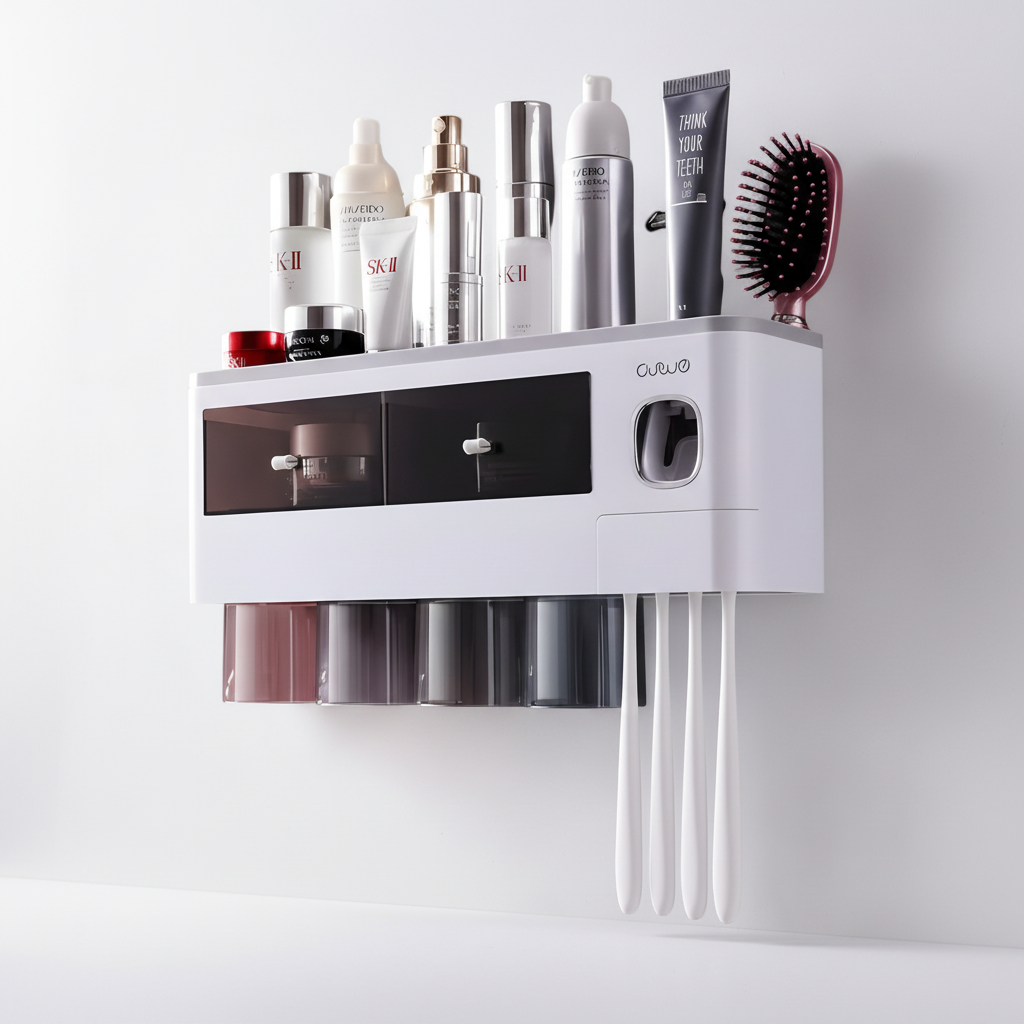 Wall-Mounted Automatic Toothpaste Dispenser with Hygienic Toothbrush Holder