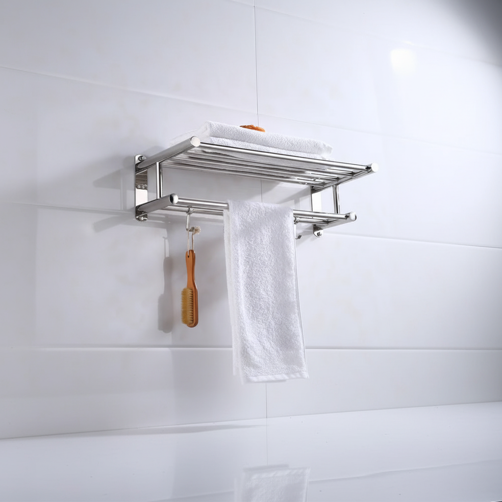 Wall-Mounted Stainless Steel Towel Holder and Shelf