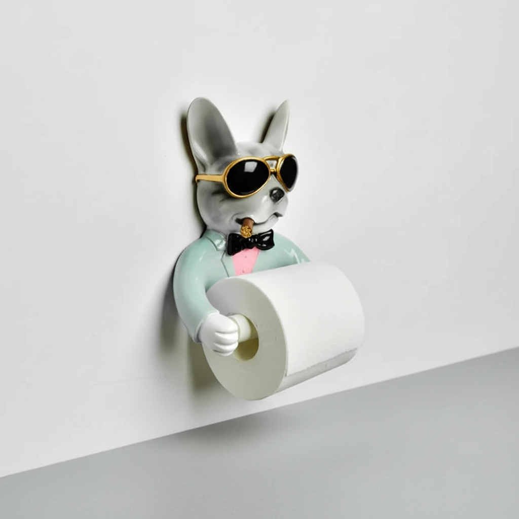 Dog-Shaped Wall-Mounted Toilet Paper Holder in Resin