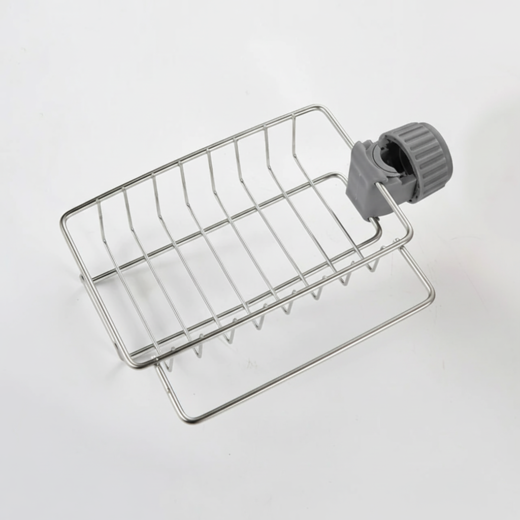 Tool-Free Stainless Steel Sponge and Brush Holder with Towel Rail