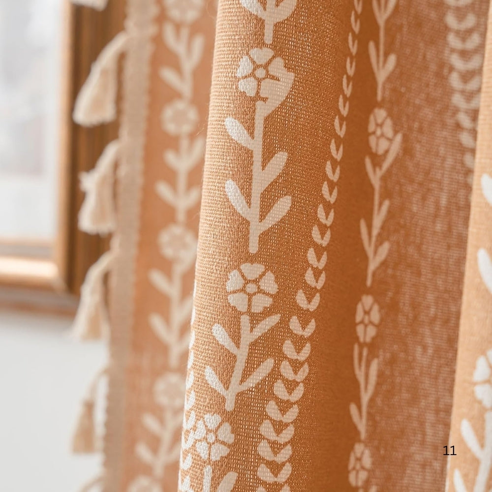 Beige Wheat Pattern Tassel Curtain
