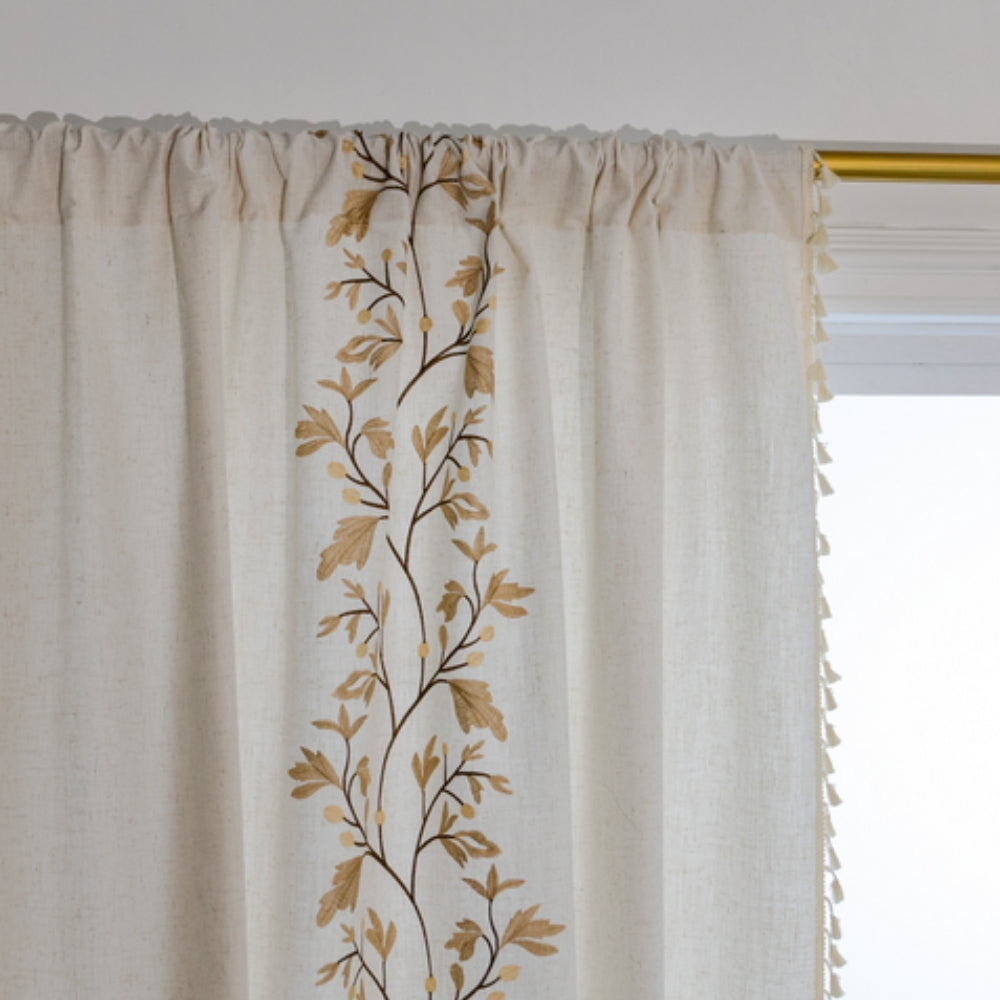 Floral Tassel Curtain in Soft Natural Tones
