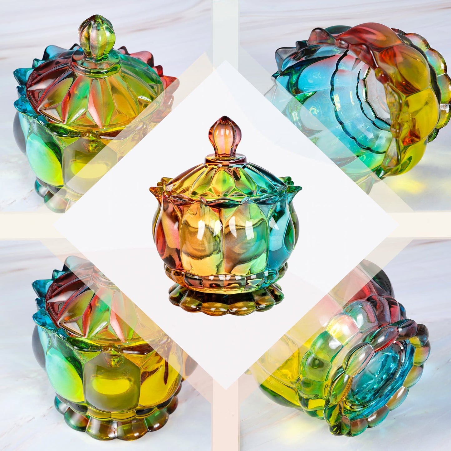 Iridescent Crystal Glass Candy Jar with Lid