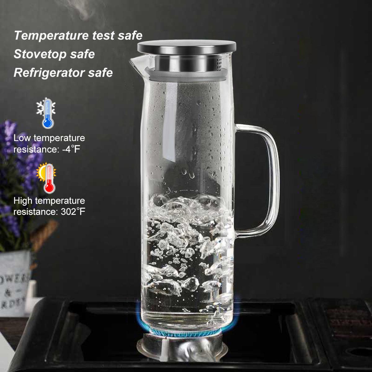 Heat-Resistant Borosilicate Glass Pitcher with Detachable Lid, 51 oz