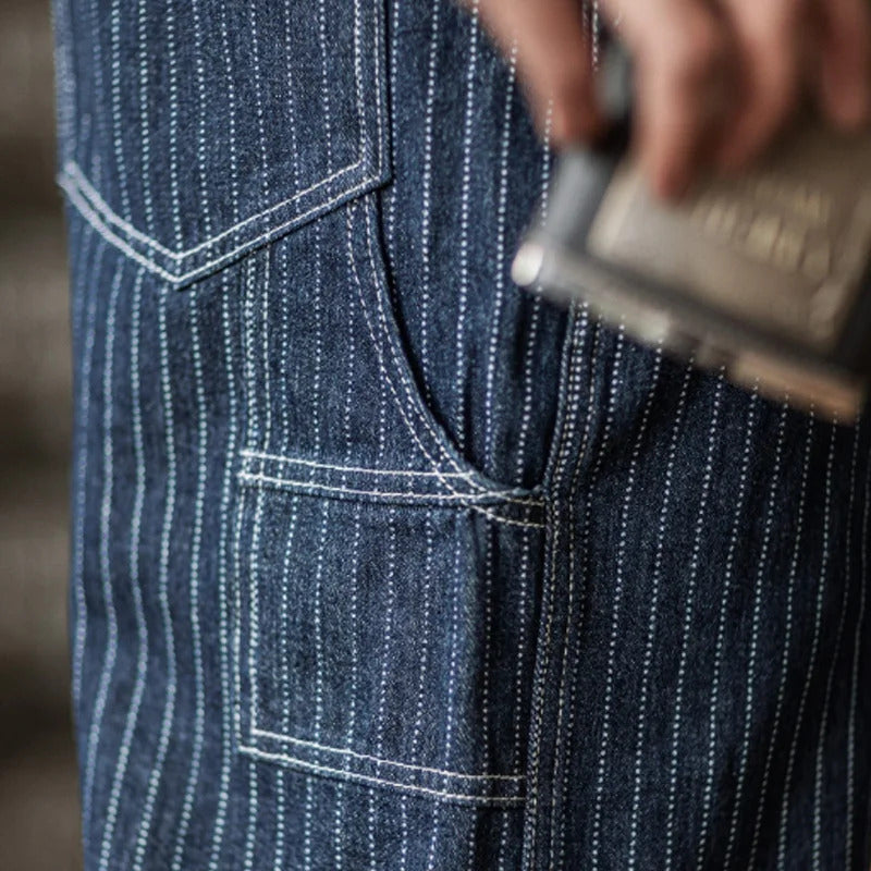 Men's Slim Fit Vintage Indigo Denim Overalls with Pockets