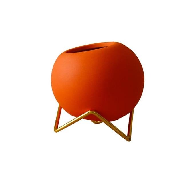 Abstract Colors Ceramic Flower Pots with Stand - Modern Planters in Blue, Yellow, and Orange