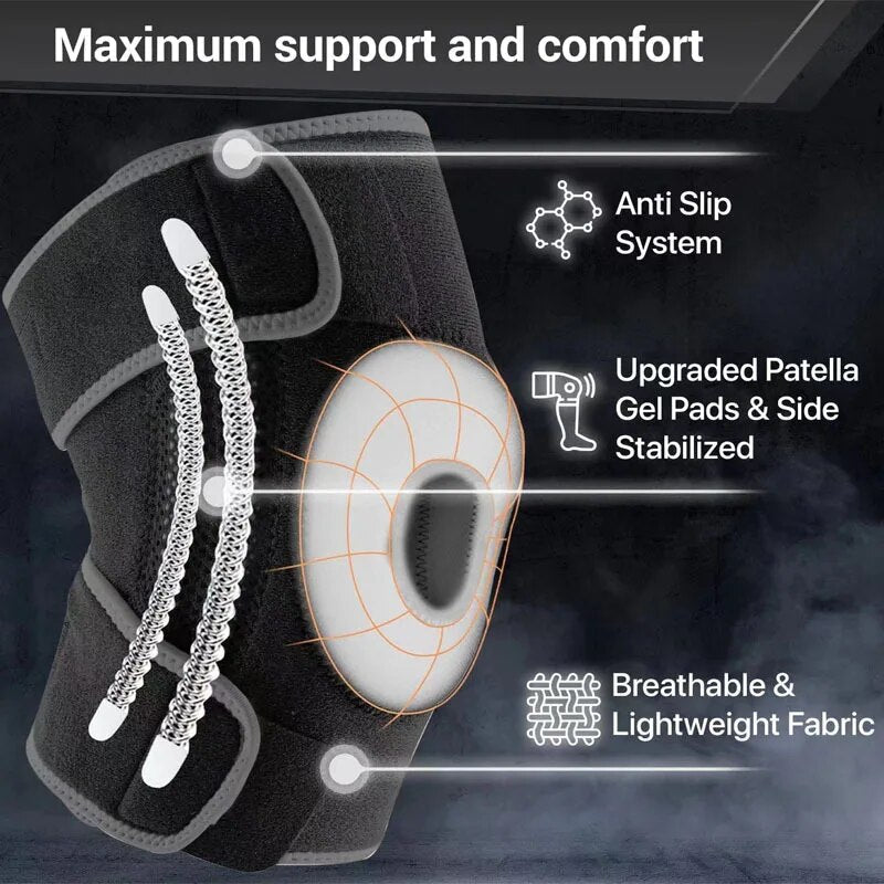 Adjustable Knee Support with Shock Absorbing Spring for Sports and Training