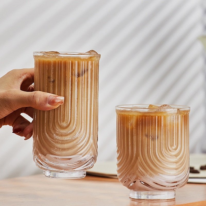 Glass Iced Coffee Mug with Kawaii Wave Engraving
