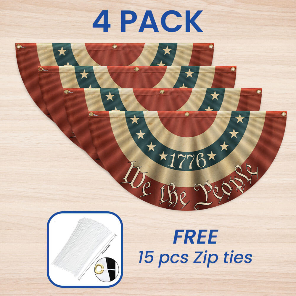 1776 We The People American Flag Bunting - Double-Sided Canvas Fan Flag