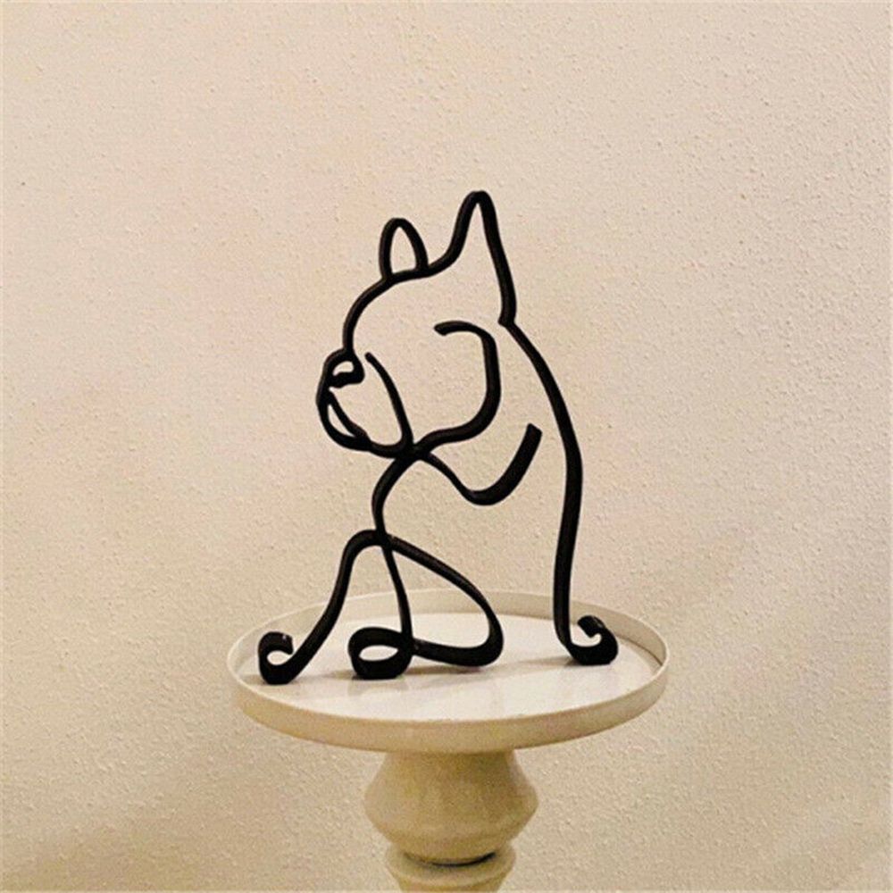 Abstract Black Metal Cat and Dog Sculpture Desk Ornament