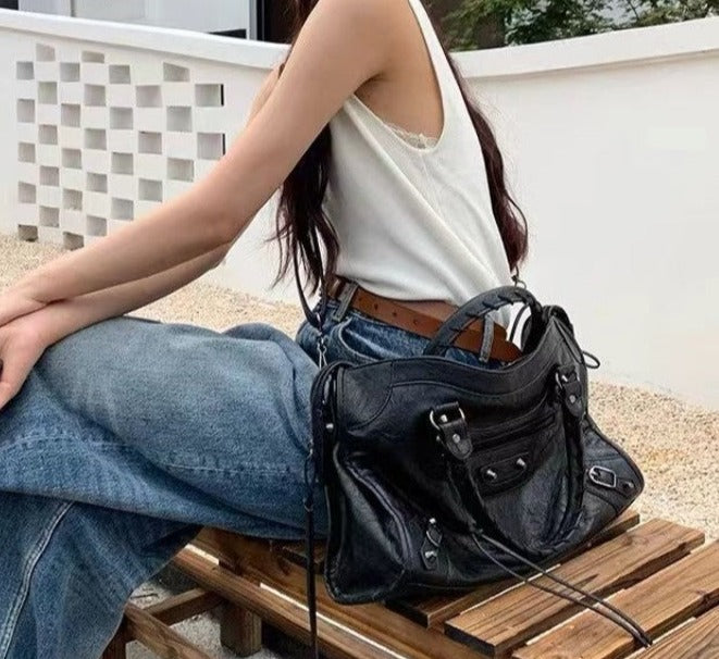 Spacious Modern Shoulder Bag with Stud Details
