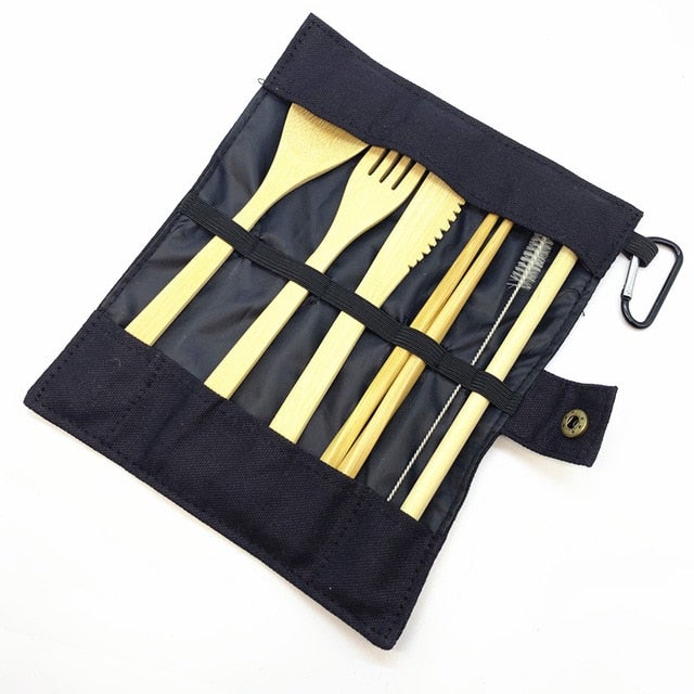 Eco-Friendly Bamboo Utensil Set with Travel Pouch and Straw