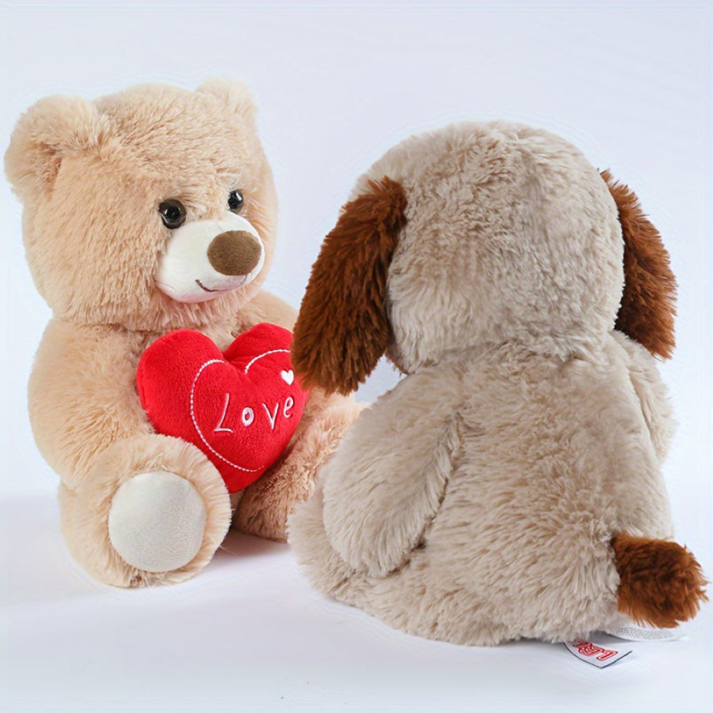 Plush Teddy Bear and Puppy Holding Love Heart