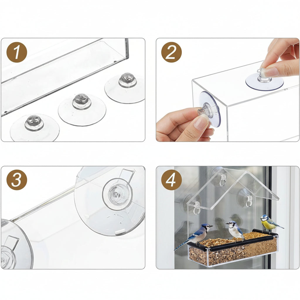 Transparent Acrylic Window Bird Feeder with Strong Suction Cups