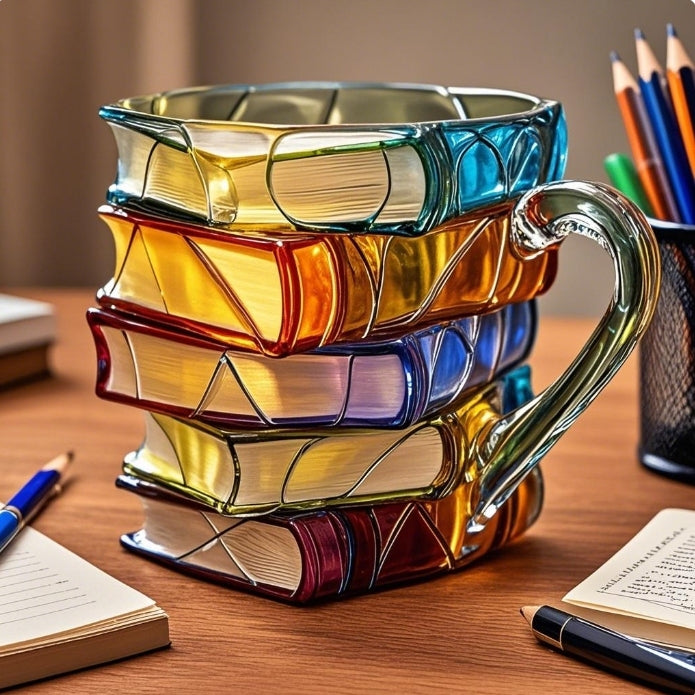 Hand-Painted Book-Shaped Mug - 10.3 oz Literary Coffee Cup