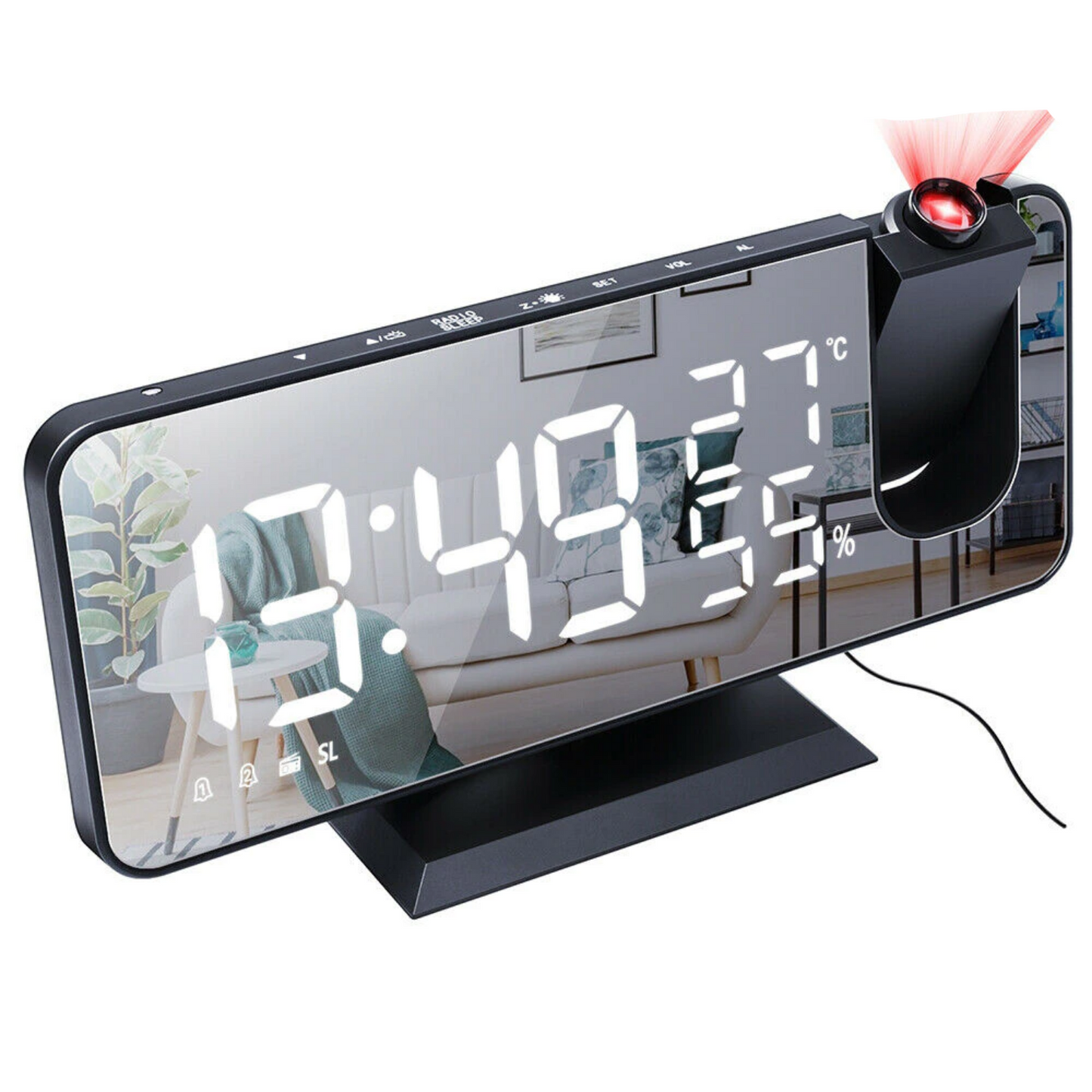 Digital Alarm Clock with 180° Projection and Large LED Display