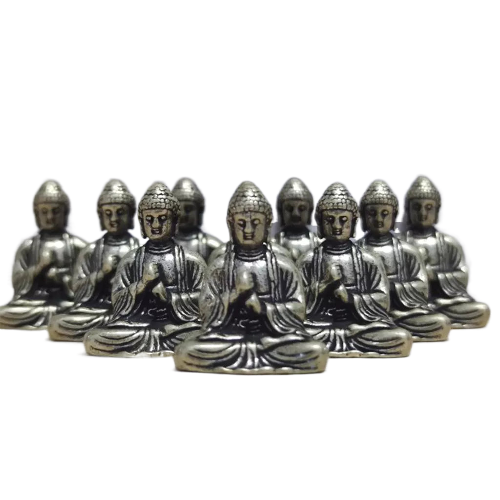 Mini Brass Buddha Statues - Set of 10 Travel Figures for Home Office Decor