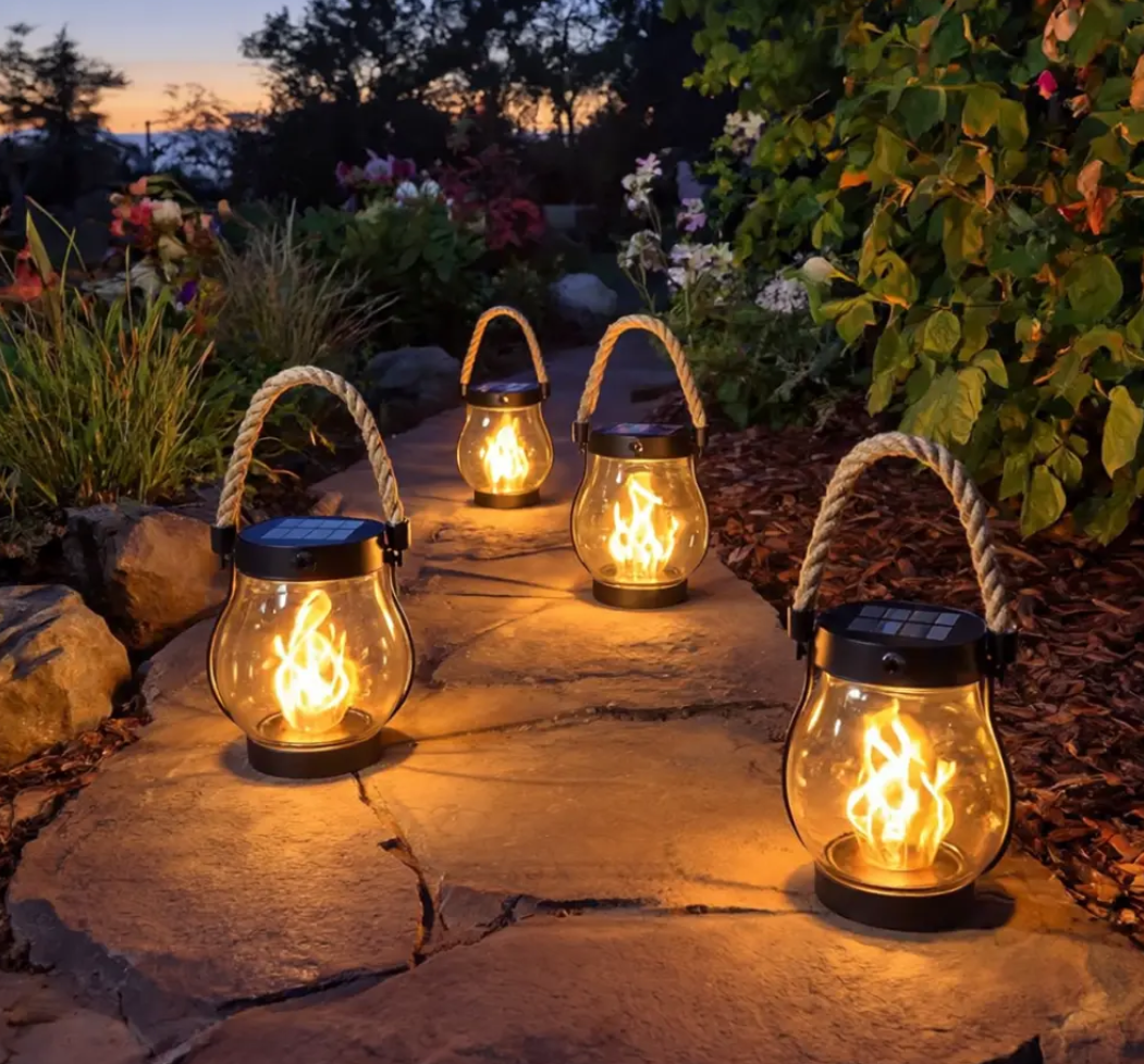 Solar Flame Light with Automatic Dusk Sensor and Waterproof Design