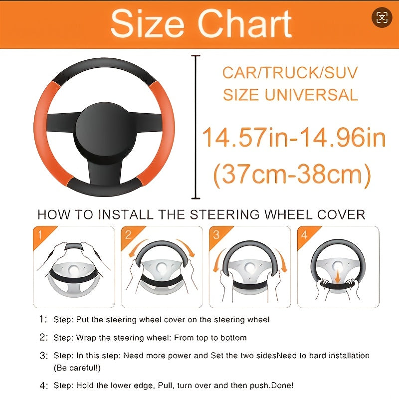 PU Leather Ergonomic Steering Wheel Cover with Non-Slip Grip