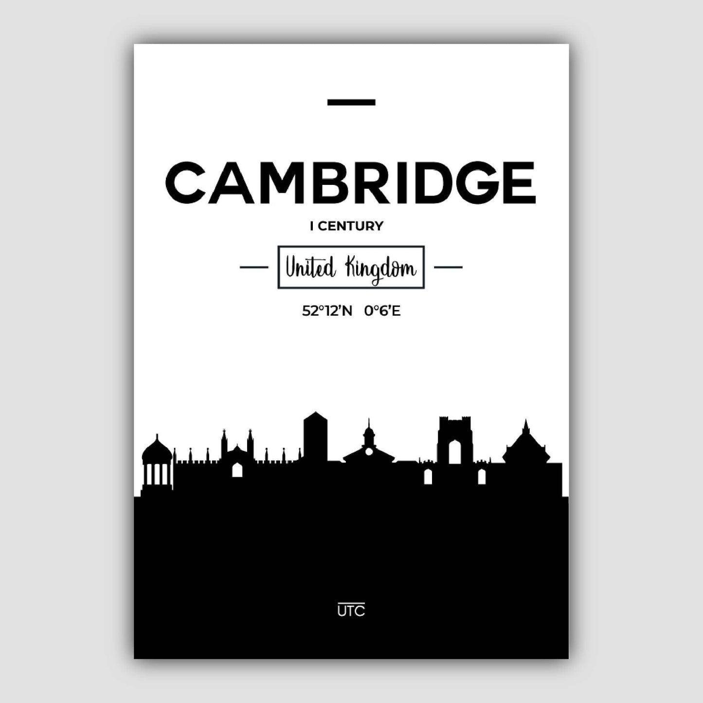 Cambridge City Skyline Art Print on Matte Archival Paper
