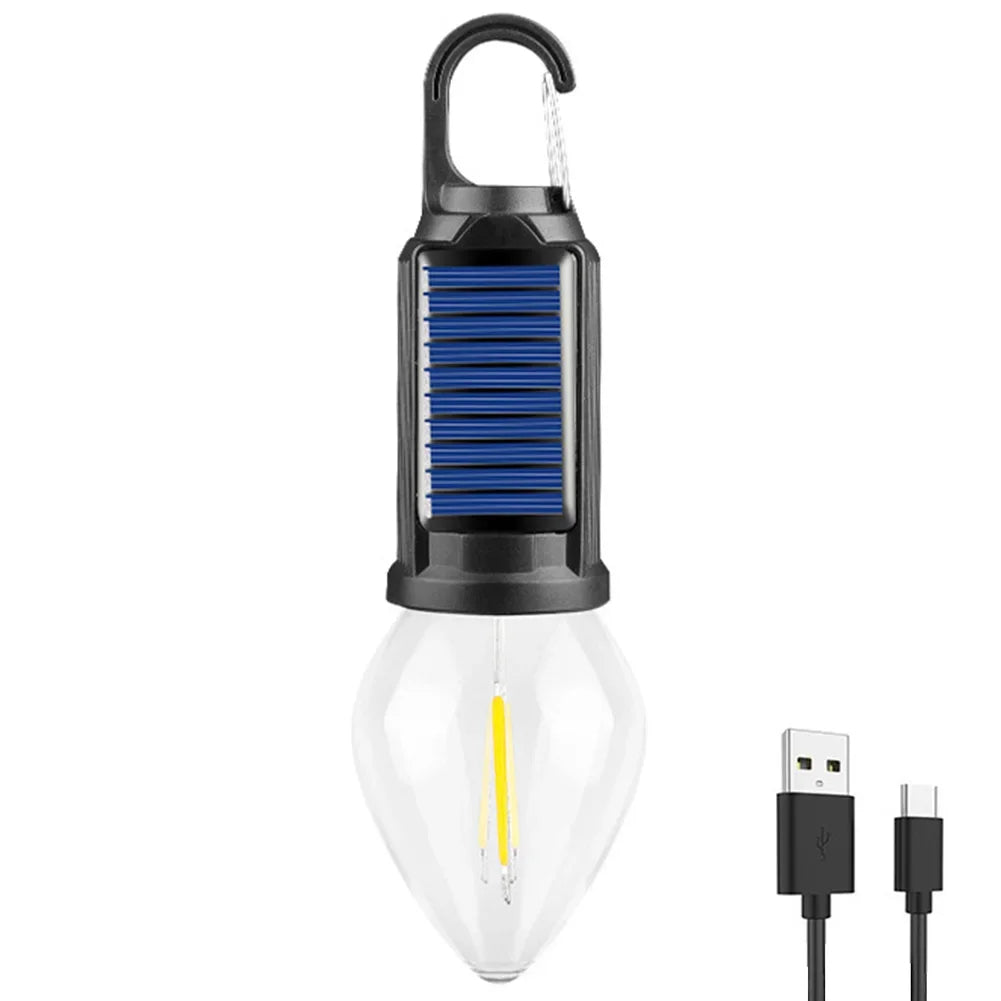 Solar-Powered Rechargeable Camping Lamp with Hook