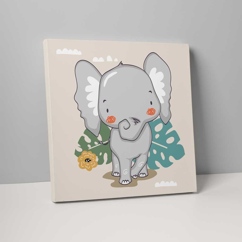 Boho Elephant Canvas Wall Art in Beige and Gray