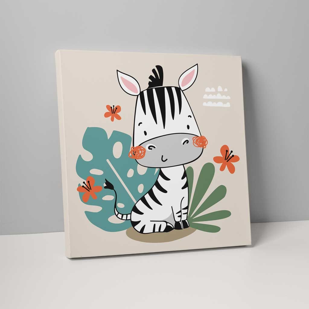 Boho Zebra Canvas Wall Art with Tropical Plants