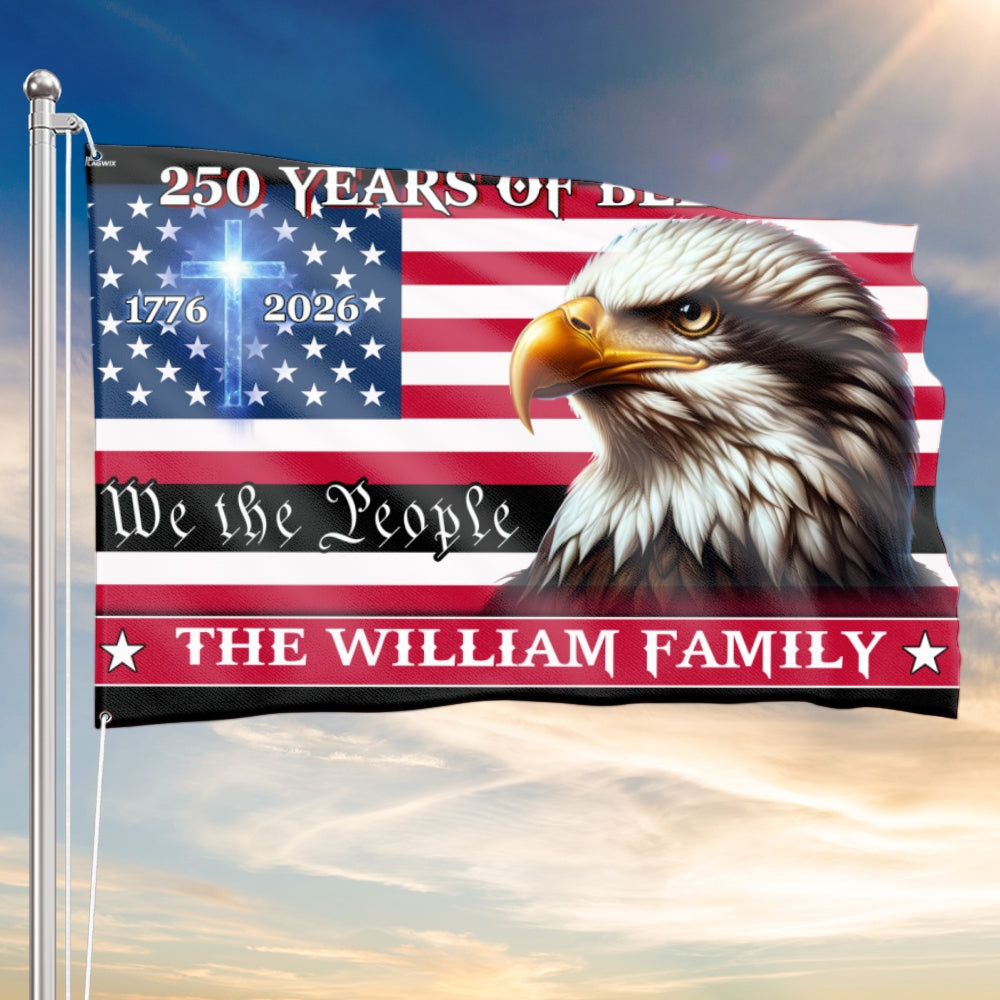 Personalized Patriotic Canvas Flag with Grommets - Custom Name 250 Years of Blessings 1776-2026