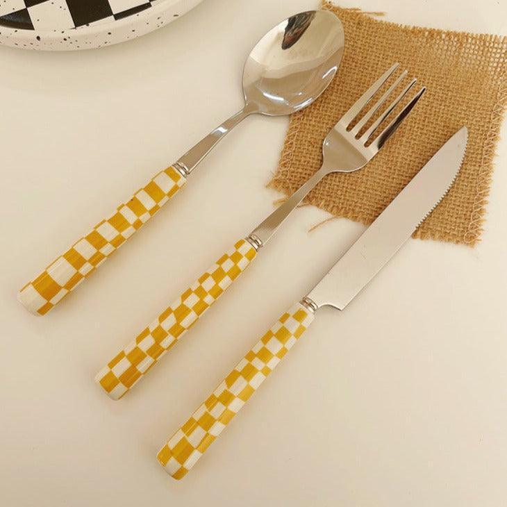 Stainless Steel Checkerboard Cutlery Set