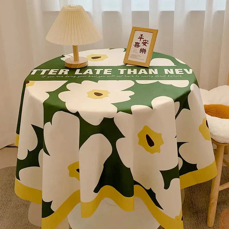 Round Waterproof Checked Cotton Tablecloth