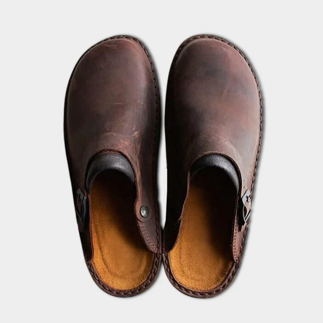 Classic Leather Men's Slippers with Non-Slip Sole